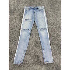 Golden Jeans Mens 32x33 Acid Wash Skinny Slim Distressed Streetwear Denim Pants